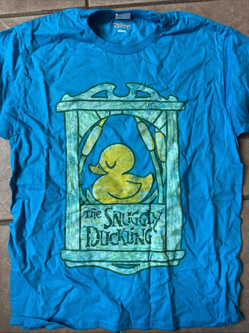Disney Tangled Snuggly Duckling Graphic Tee - Blue & Yellow Unisex Large